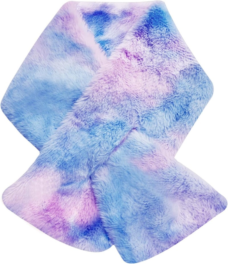 Piewag Kids Toddler Scarf Winter Rainbow Scarf Gradient Cross Tie Collar Fluffy Fur Plush Scarves Neck Warmer for Girls Boys - Image 1